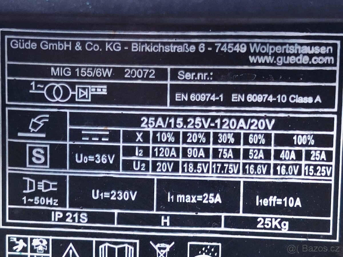 Prodám co2 svářečku Güde MIG 155/6W. - 6
