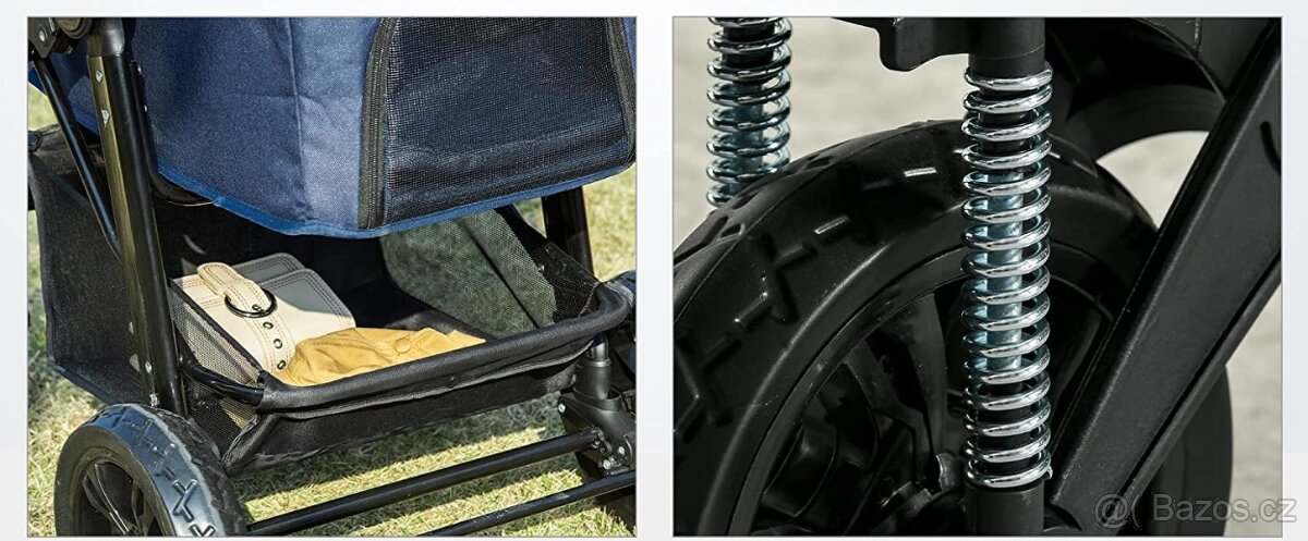 PawHut odpružený kočárek pro psy 2v1 tm. modrý - 6