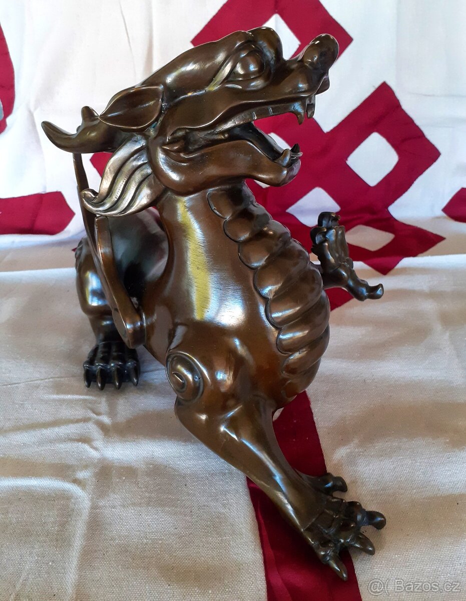 Stará čínská bronzová socha Fengshui drak stateční vojáci - 6