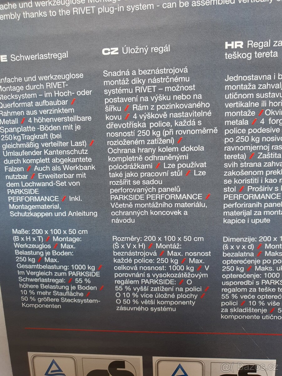nový kovový těžký POZINK regál, 200 x 100 x 50 - 6