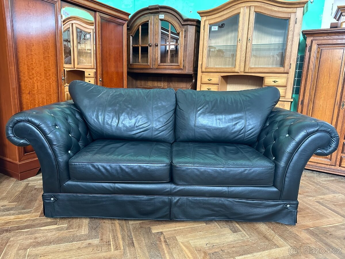 Chesterfield kožená sedací souprava 3+1 černá, - 6