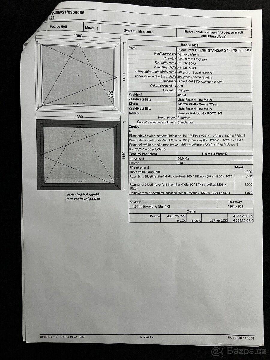 Prodám okna dvojsklo značky Decco EkoSun83 Antracit. 2021 - 6