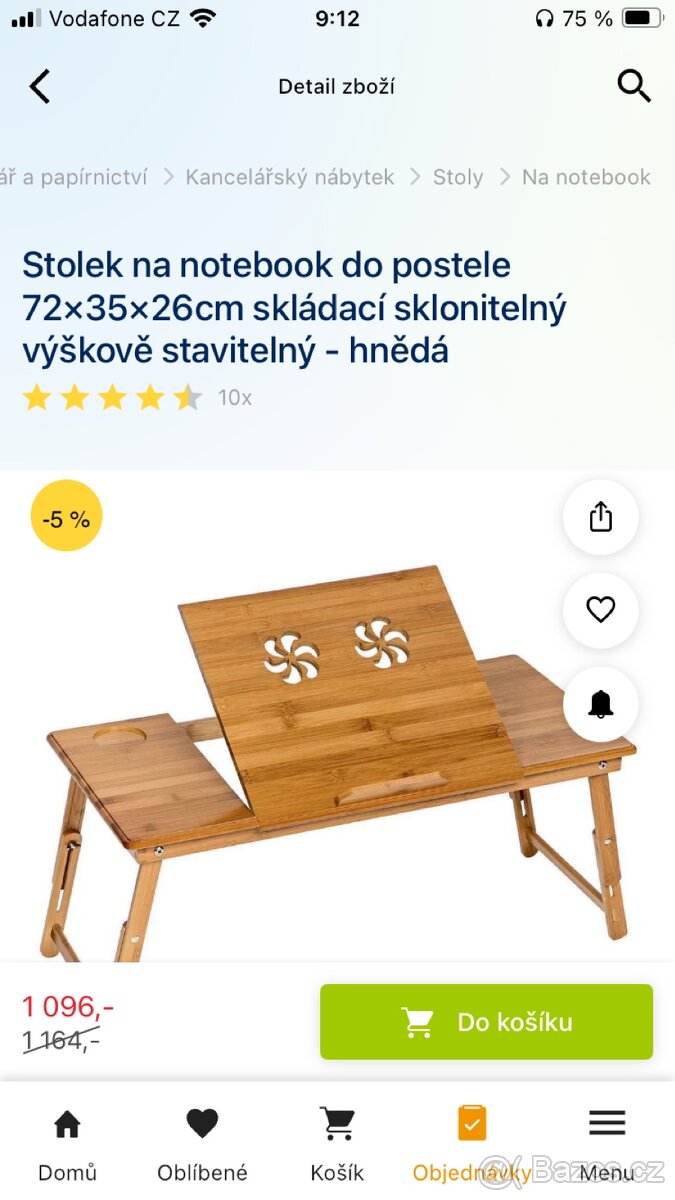 Stolek na notebook do postele 72x35x26 cm - 6