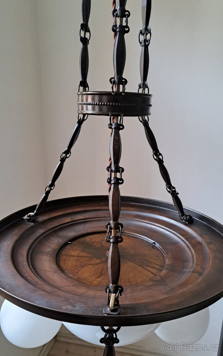 Starožitný secesní lustr, patinovaná mosaz, secese.. - 6