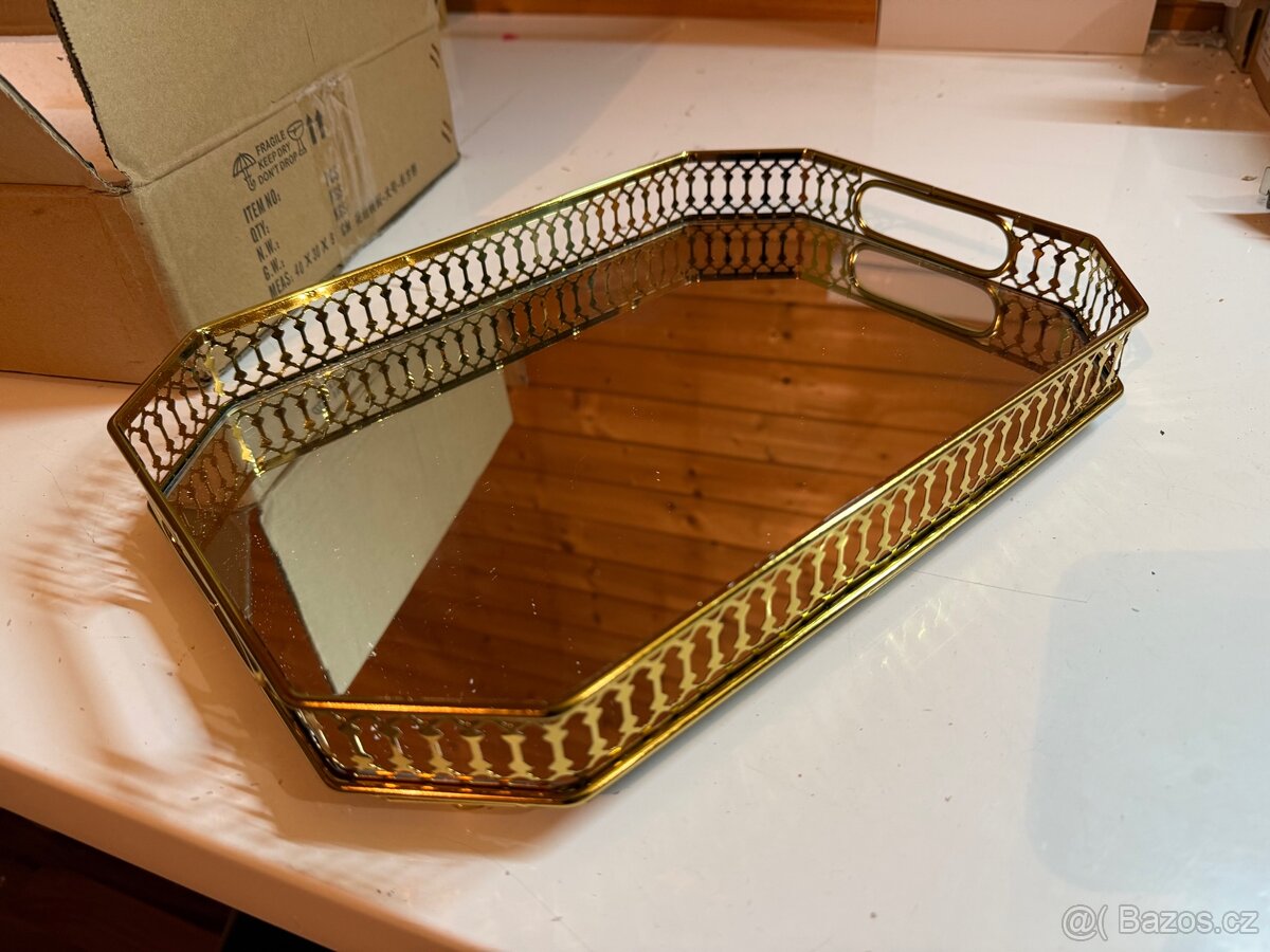 Zlatý dekorativní zrcadlový podnos - 6