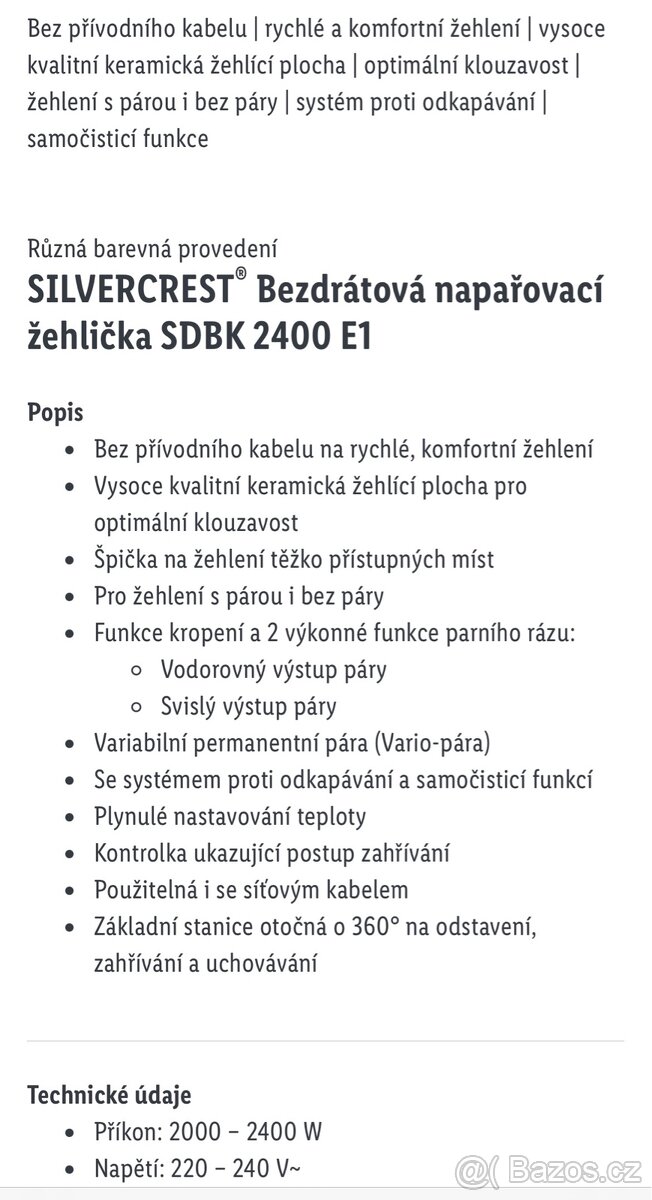 Bezdrátová napařovací žehlička - 6