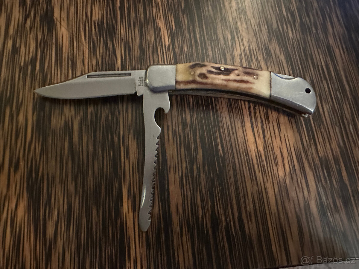 RETRO lovecný nůž z parohu s pilkou, značený - 6