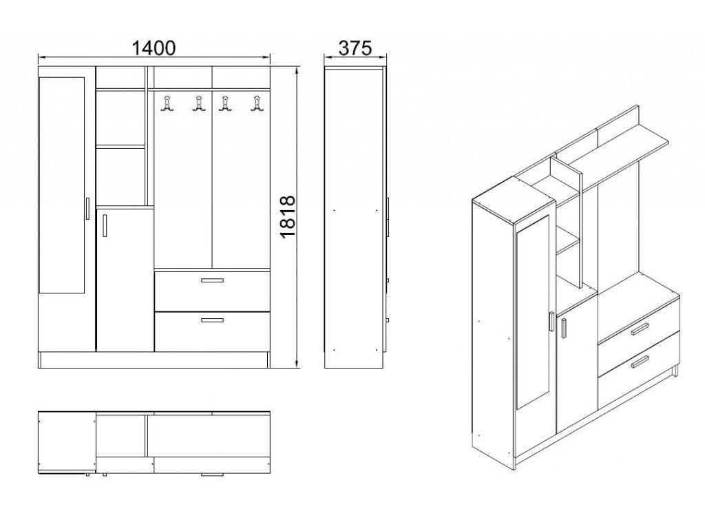 Předsíňová stěna DODO borovice atlantic bílá - 6