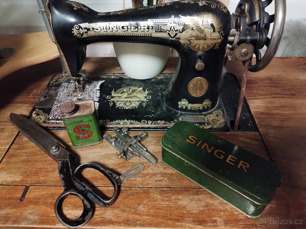 starožitný šicí stroj singer+ krejčovské nůžky Solingen - 6