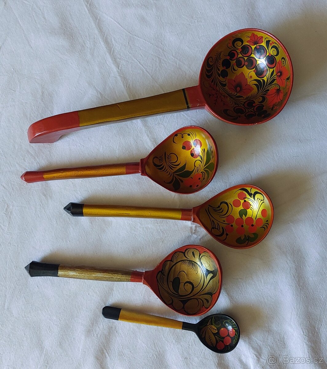 Chochloma - dřevěné ručně vyráběné a zdobené nádobí - 6