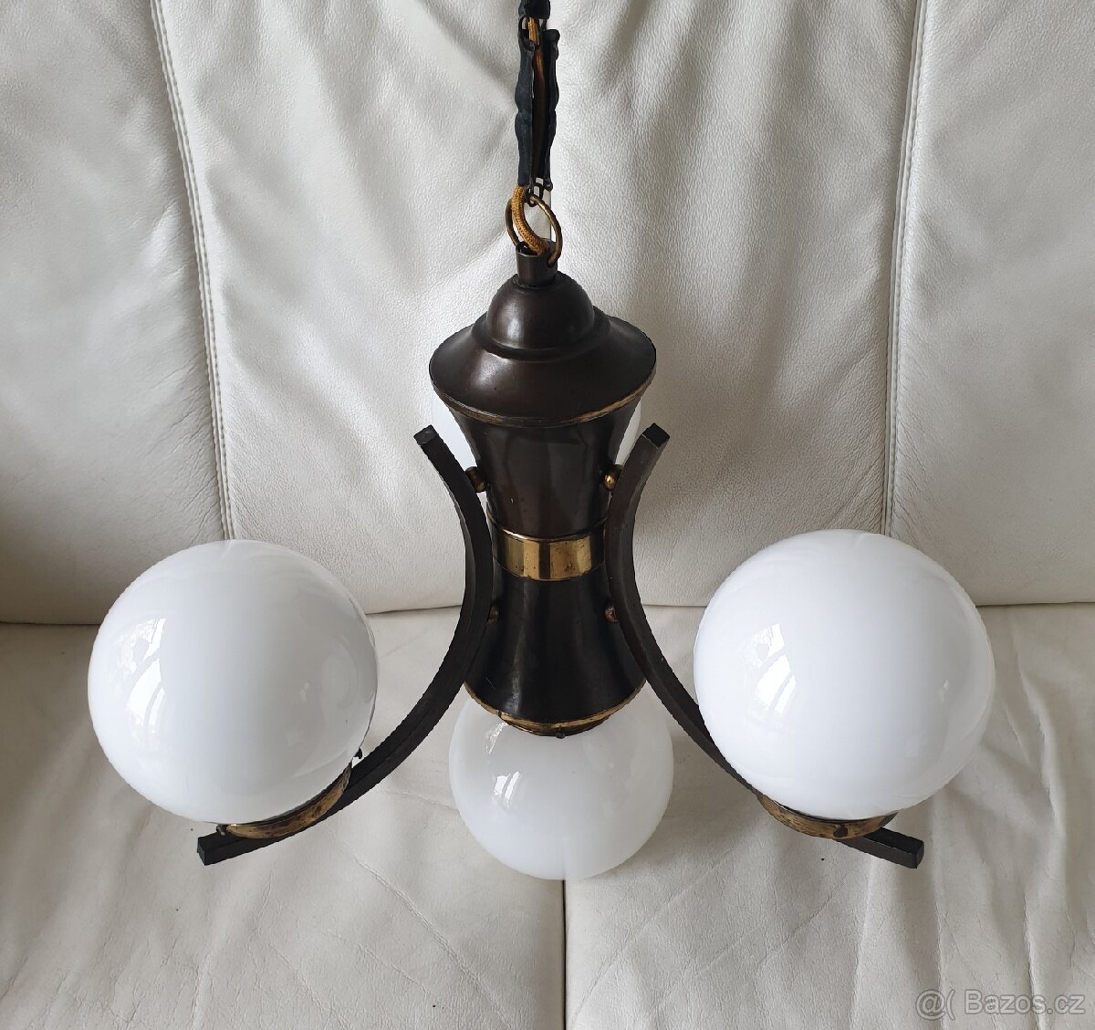 Starožitný lustr art deco na řetězu mosaz velký - 6