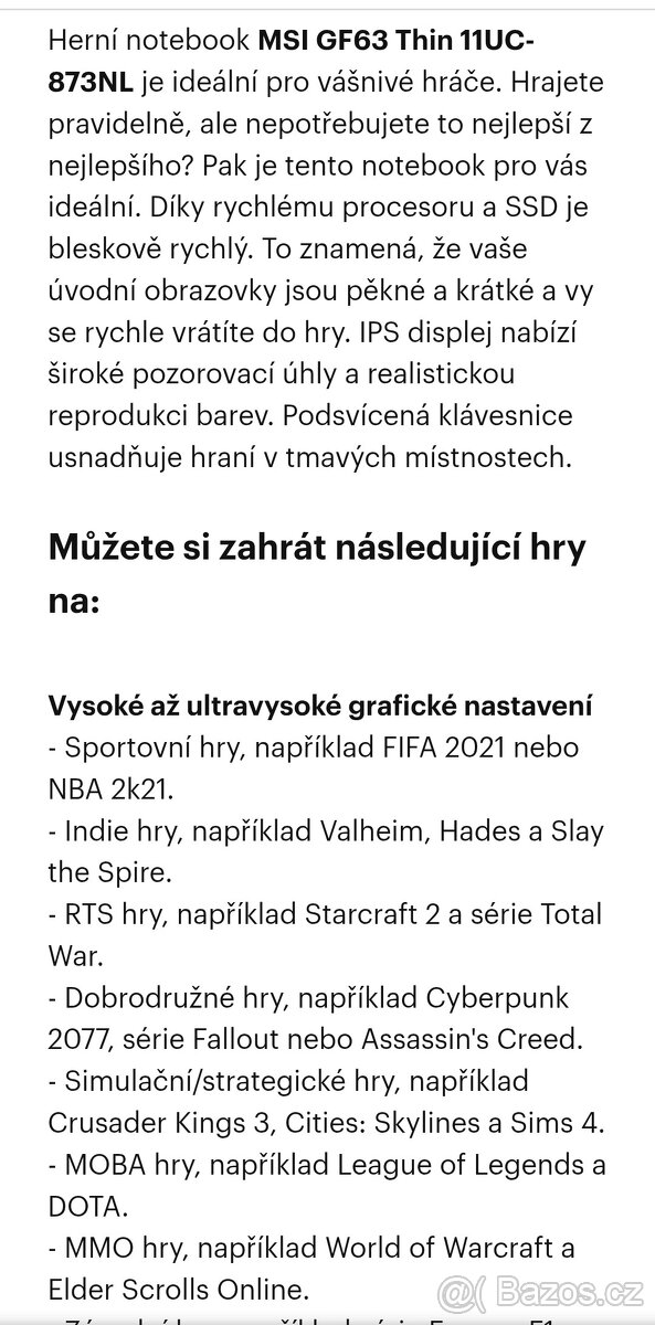 MSI GF63 Thin 11UC-873NL - Herní notebook - 15,6 palců - 144 - 6