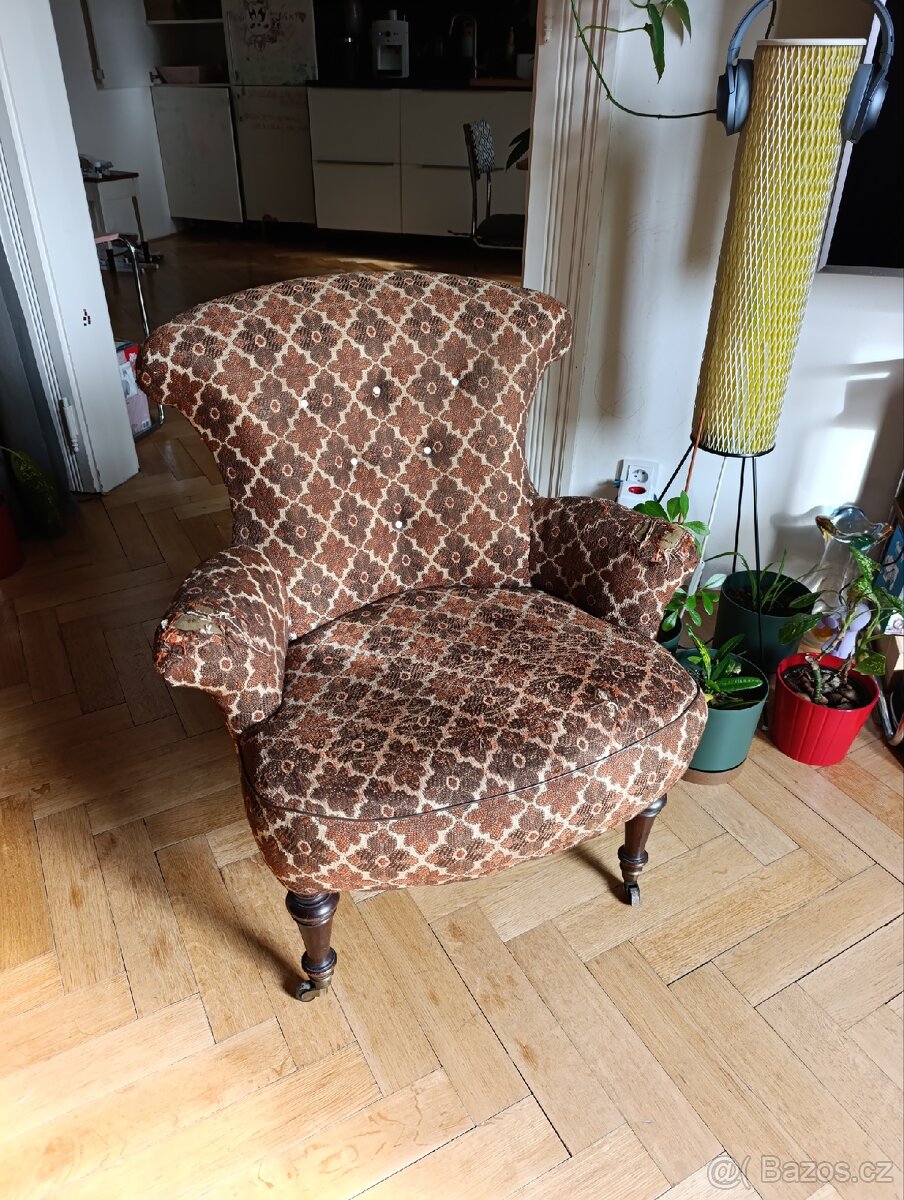 Starožitne kreslo na kolečkach, ušák 1800+ - 6