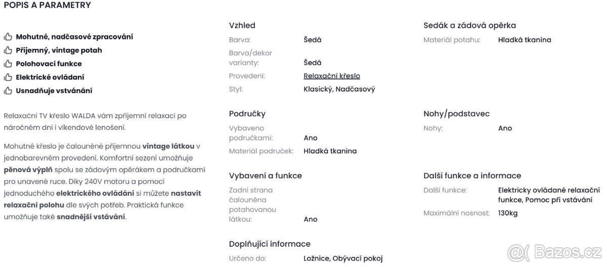 Relaxační TV křeslo WALDA - šedá - 6