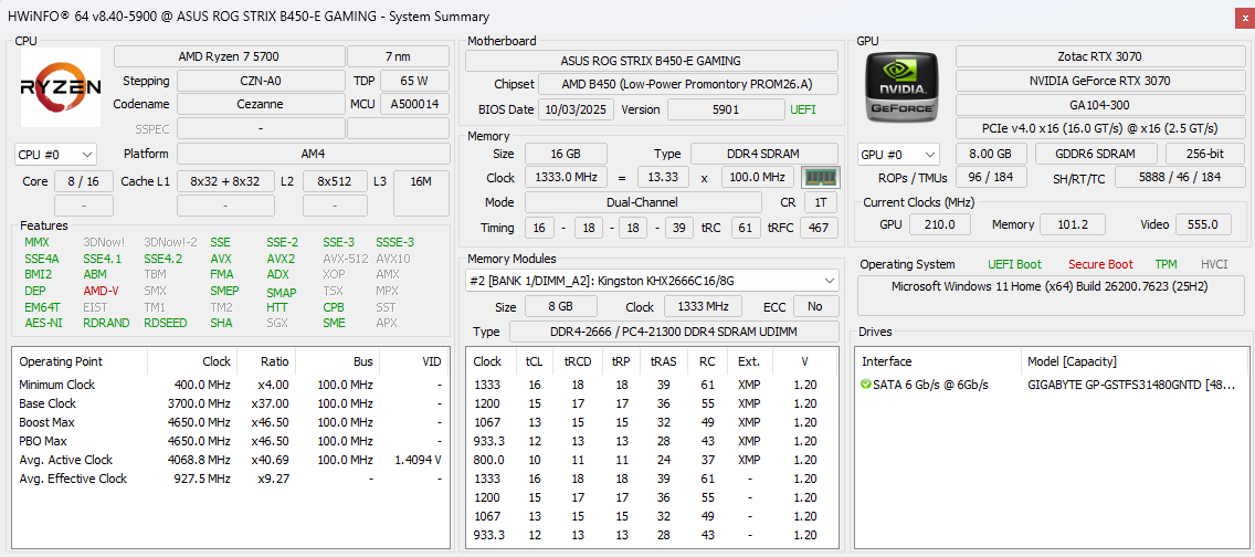 Herní PC Ryzen 7 5700 / RTX 3070 8GB / 16GB RAM - 6