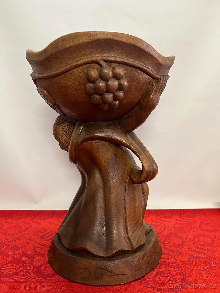 Dřevěná socha misa stojan na květiny ovoce - Indonésie, masi - 6