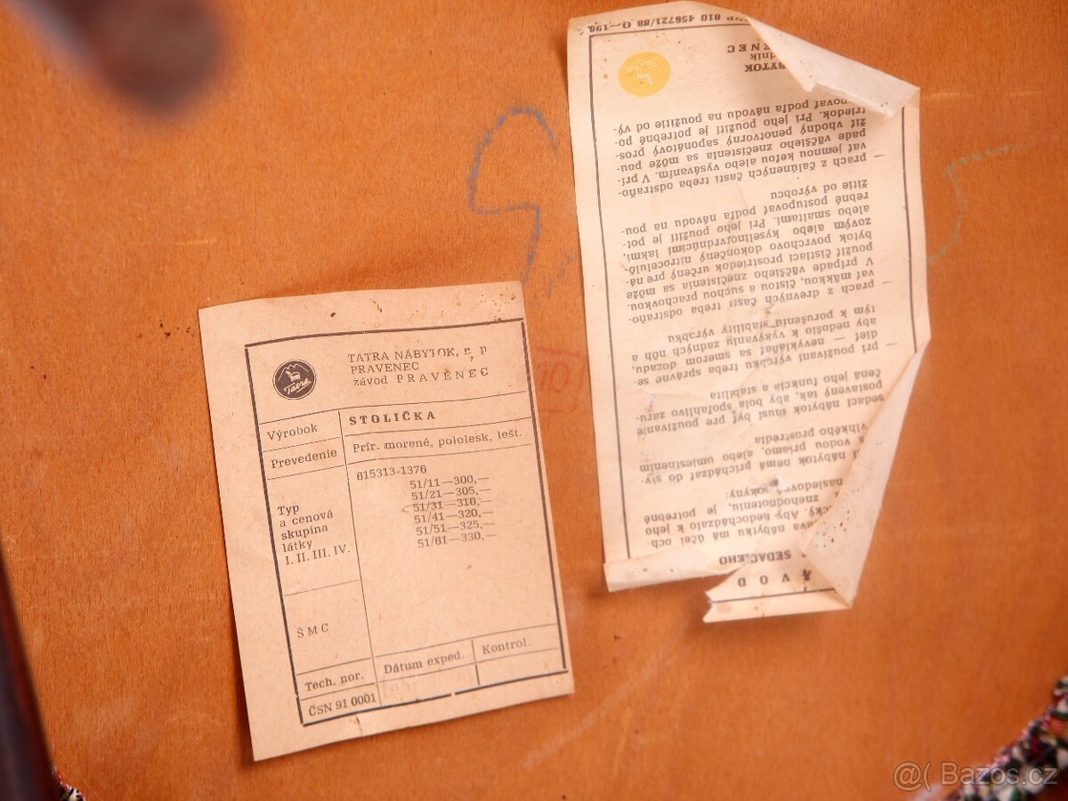 Jídelní židle TATRA , nové čalounění, 6 kusů. - 6