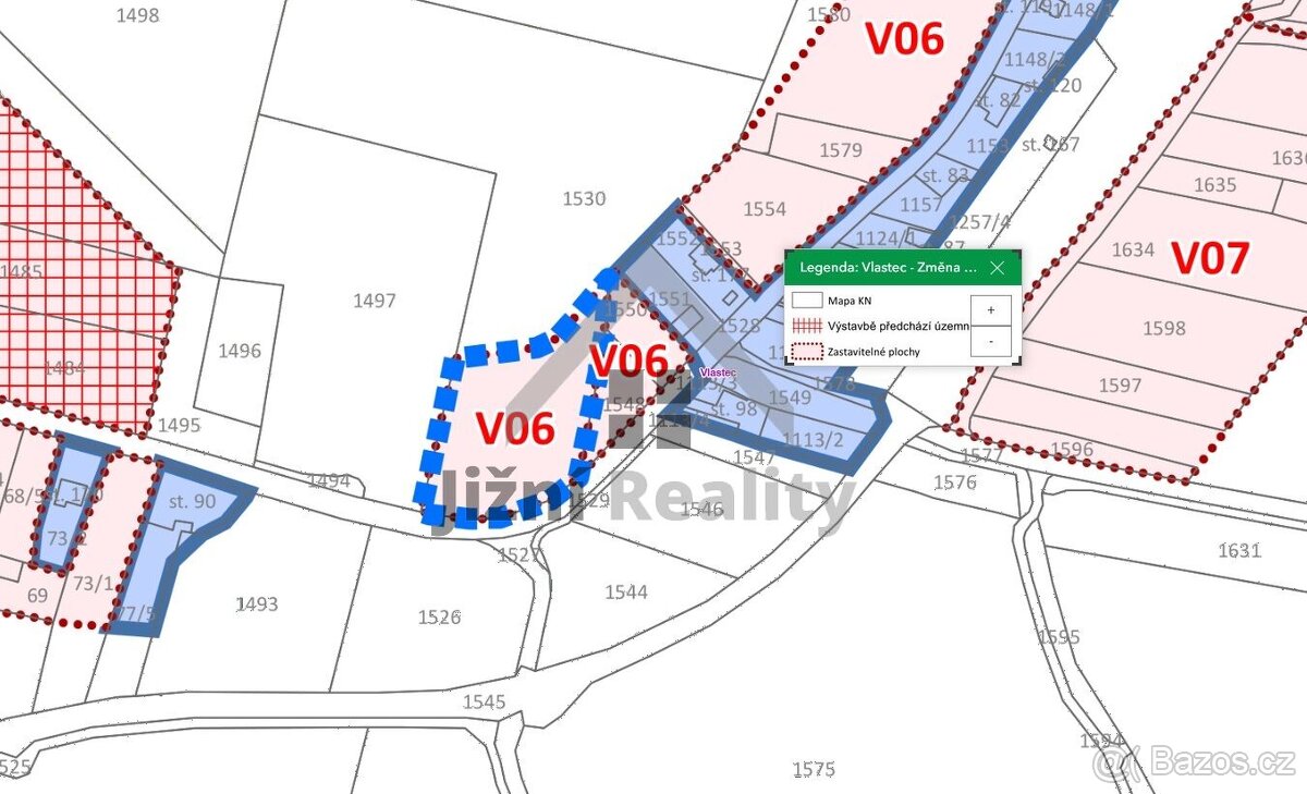 Stavební parcela 1.158 m2 v obci Vlastce - 6