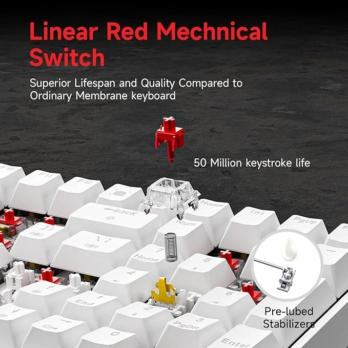 Mechanicka podsvícená herní klávesnice TMKB T98SE, bílá. - 6