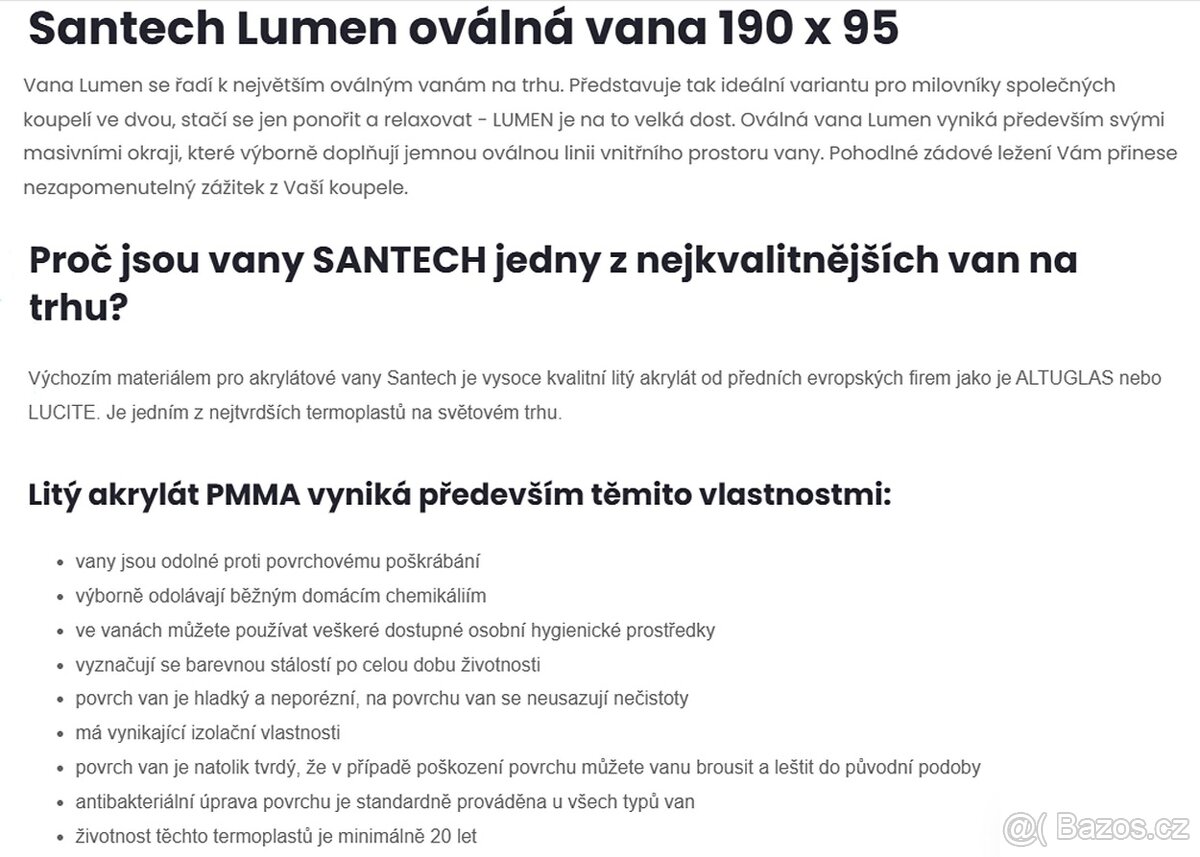 Oválná vana Santech Lumen 190 x 95 cm - 6