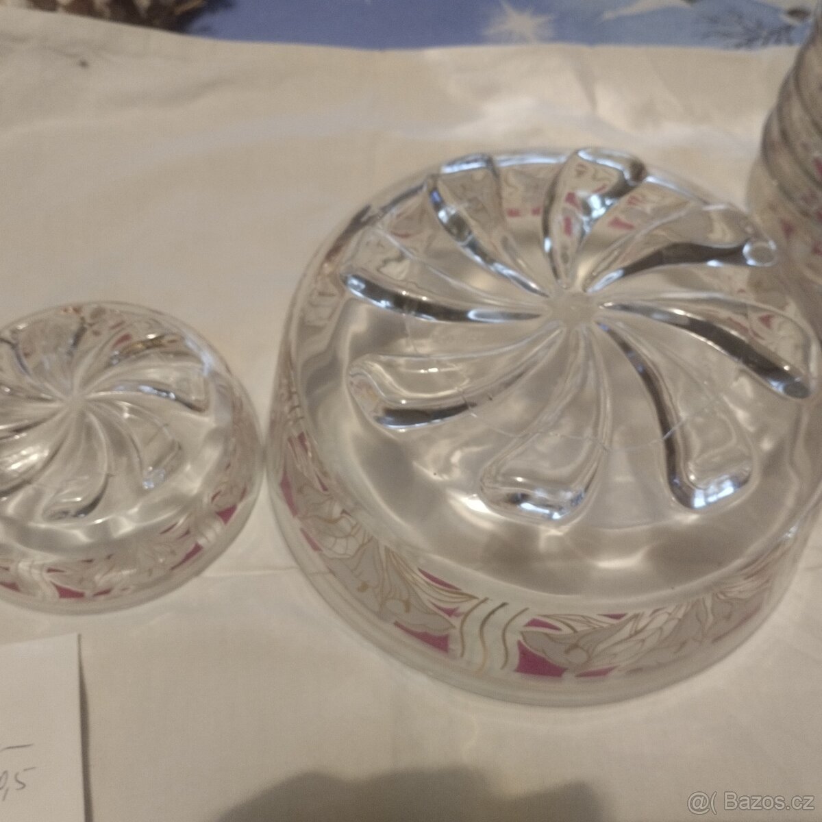 retro broušená sada mísa + 6 misek - 6