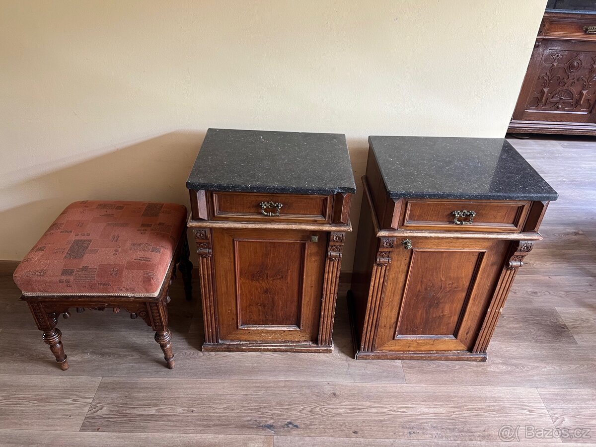 Starozitny secesni pribornik vc. stolu, zidli a komod - 6