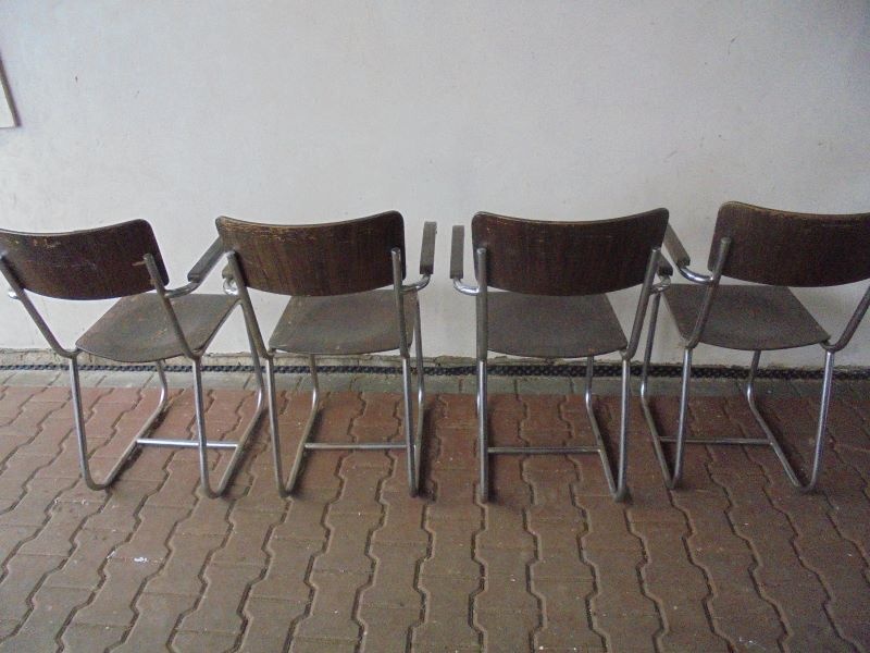 Chromovaná křesla 4x kusy + stůl Funkcionalismus - 6