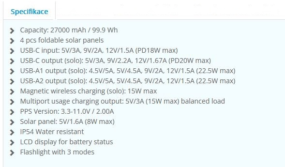 Powerbanka Sandberg Solar 5-Panel 27000 - nová - 6