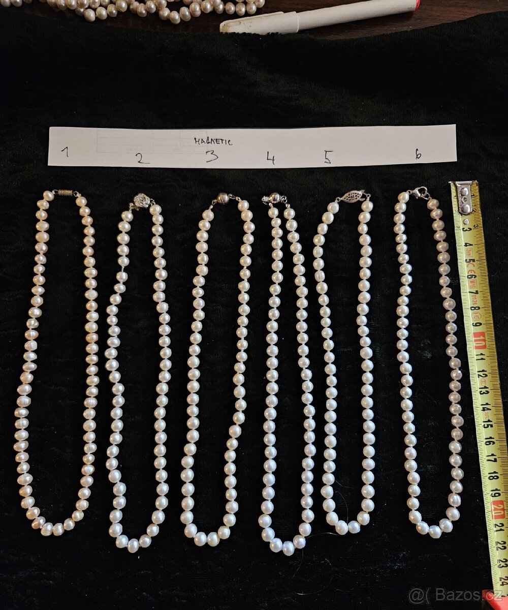 Perlové náhrdelníky (neznačené, různé uzávěry) - 6