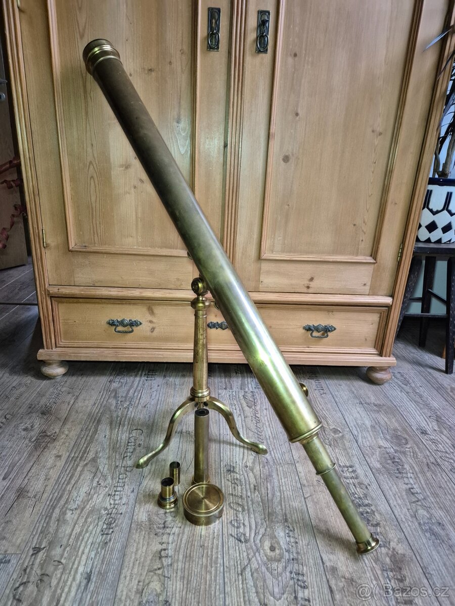 Velký starožitný mosazný dalekohled, 19.st.,Anglie - 6