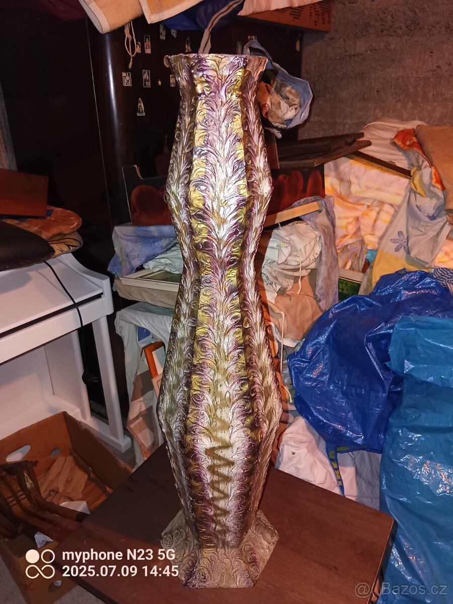 Staré keramické kovové porcelánové vázy malovane - 6