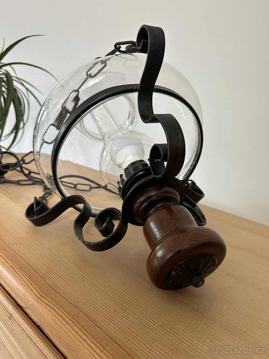 Rustikální elektrický závěsný lustr. Petrolejovka. - 6