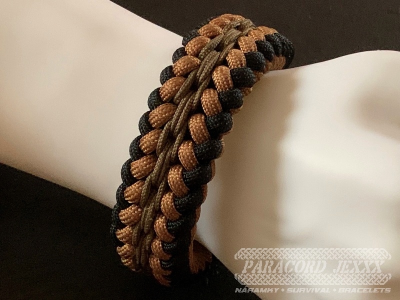 Paracord náramek (19 cm) black - brown - bronze - 6