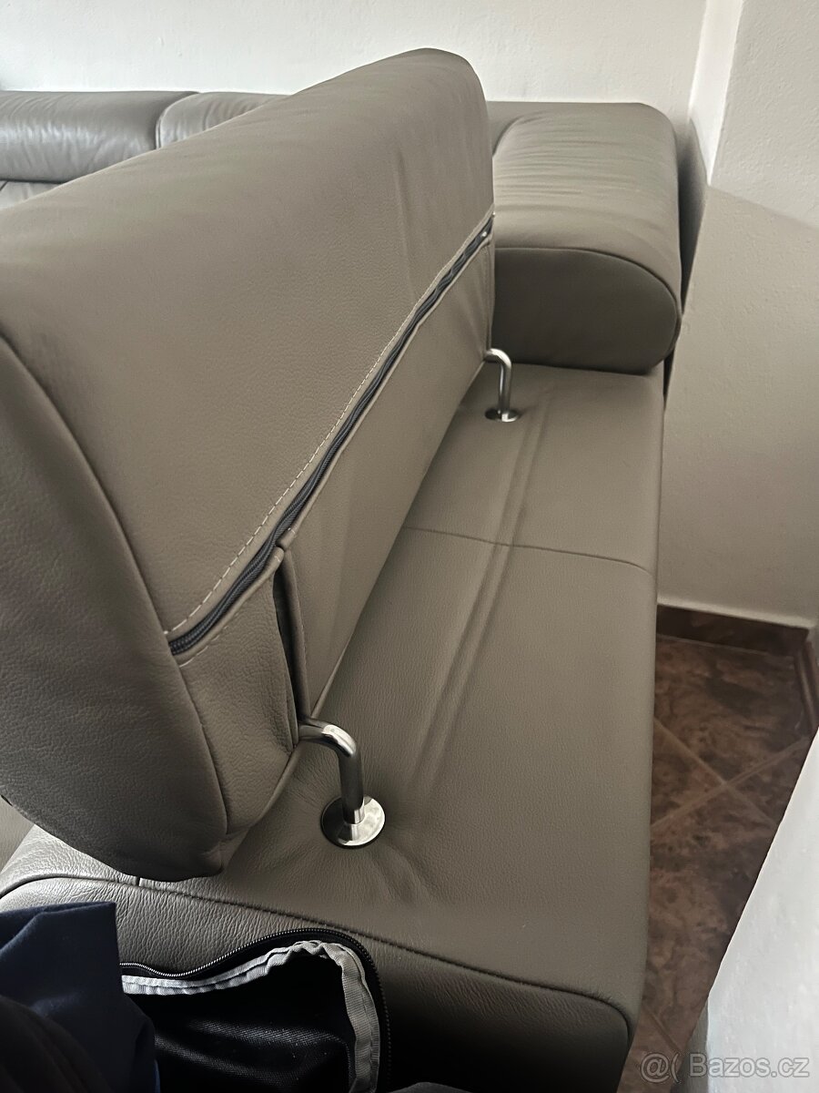 Kožený rohový šedozelený gauč - 6