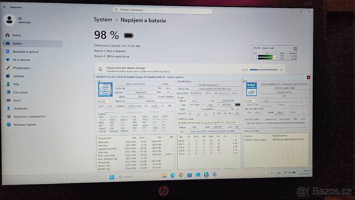 NOTEBOOK \\ HP \\ WINDOWS 11PRO \\ INTEL I5 \\ 8GB R - 6