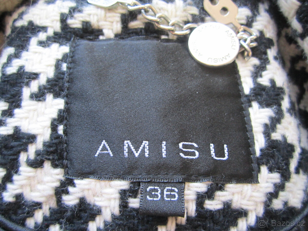 Černo bílý kabát zn. Amisu, S/M, výborný stav, vlna - 6