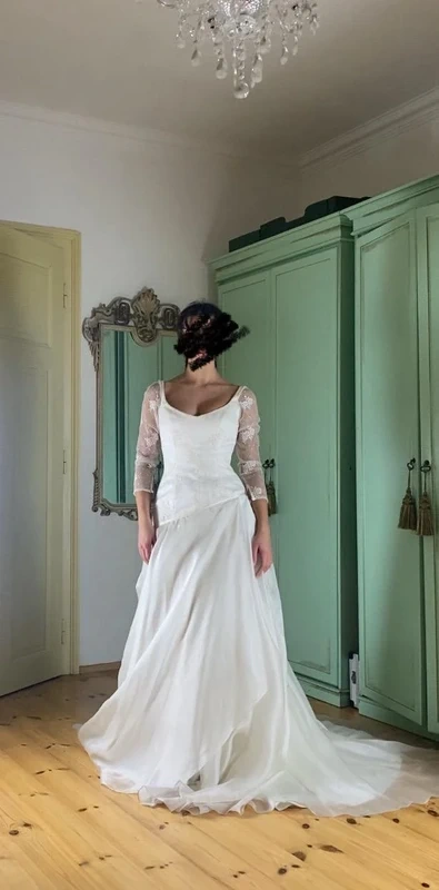 Nové ivory luxusní hedvábné krajkové svatební plesové šaty - 6