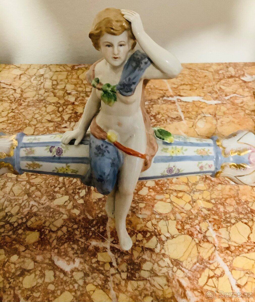 Staré porcelánové stolní zrcadlo Německo - 6