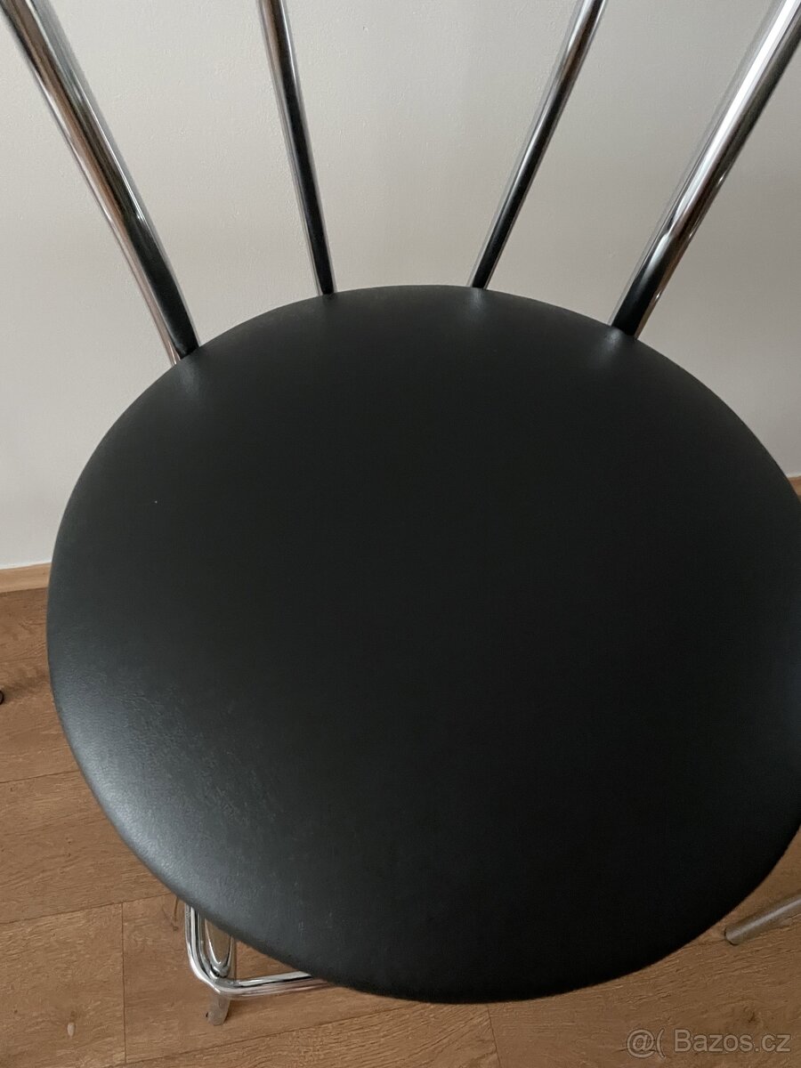 Barové židle chrom, černá kůže 3 kusy - 6