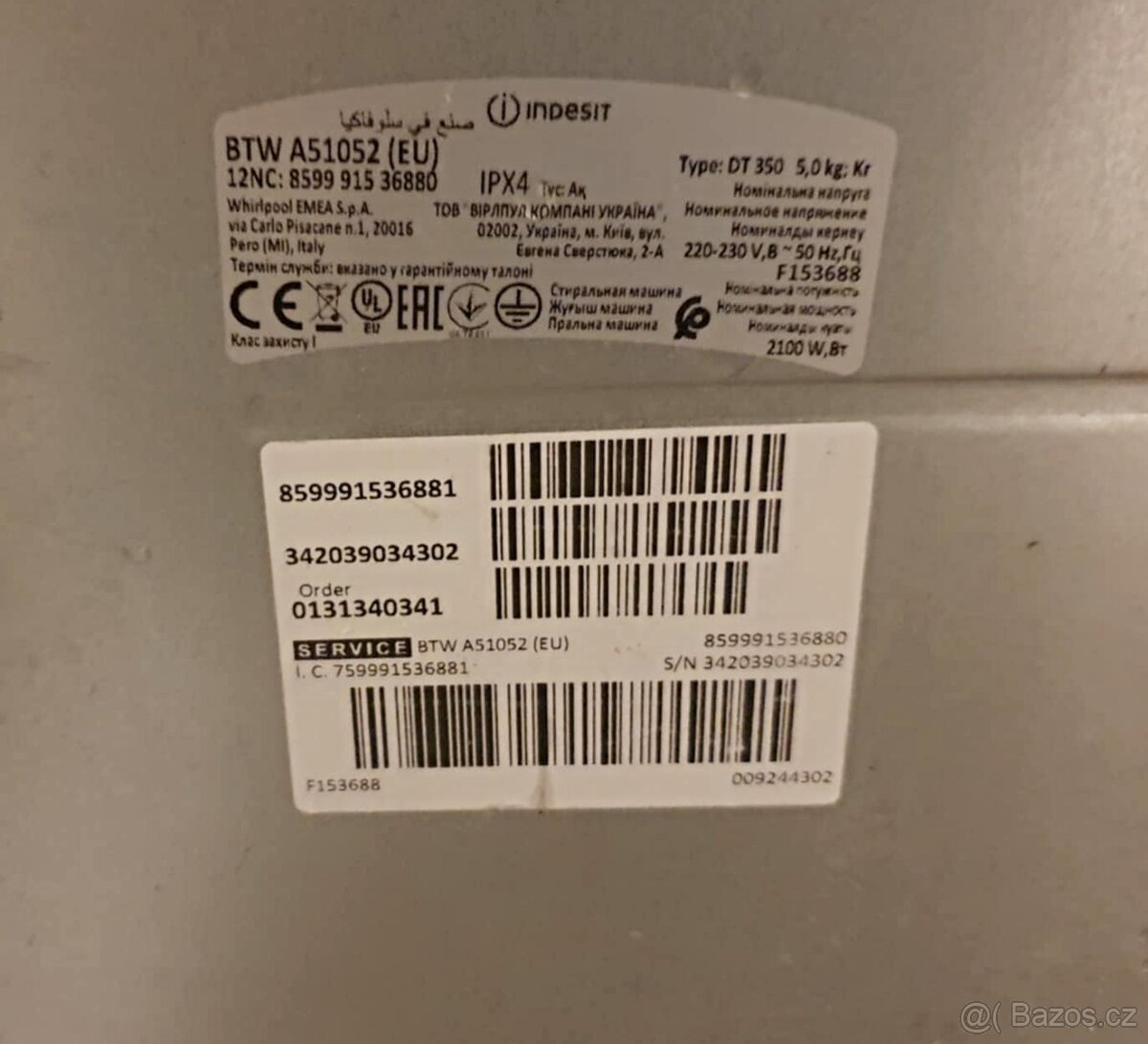 PRACKA INDESIT,HORNI PLNENI,5KG,,PLNE FUNKCNI - 6