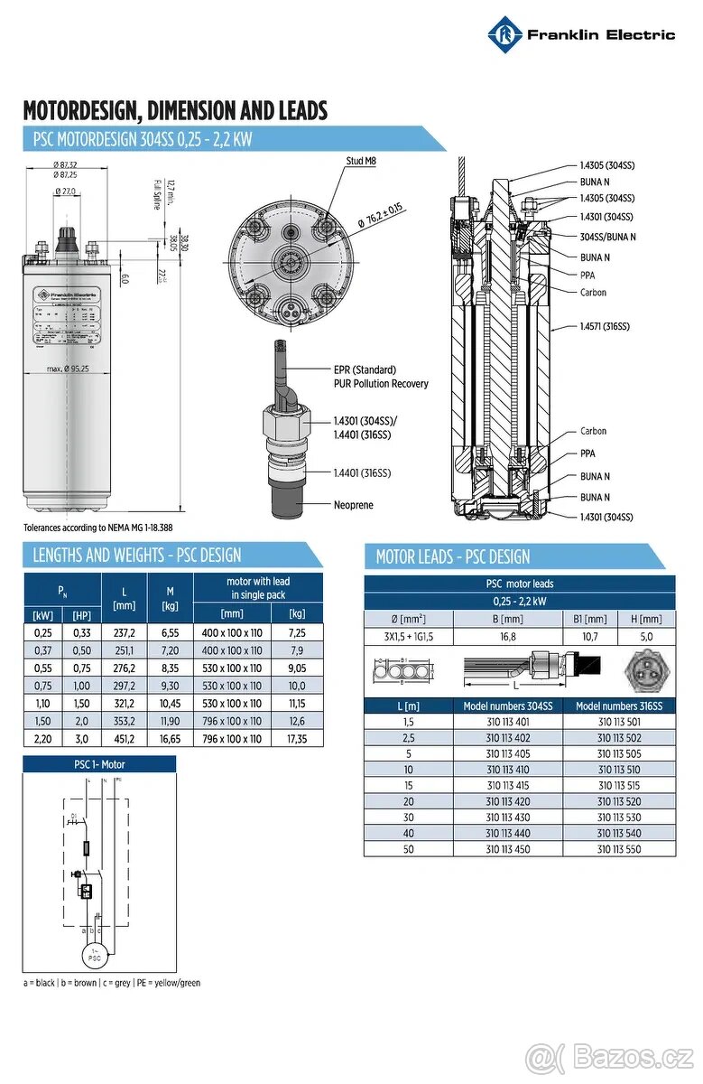 Prodám ponorné čerpadlo Franklin Electric Typ 234 562 3016 - 6