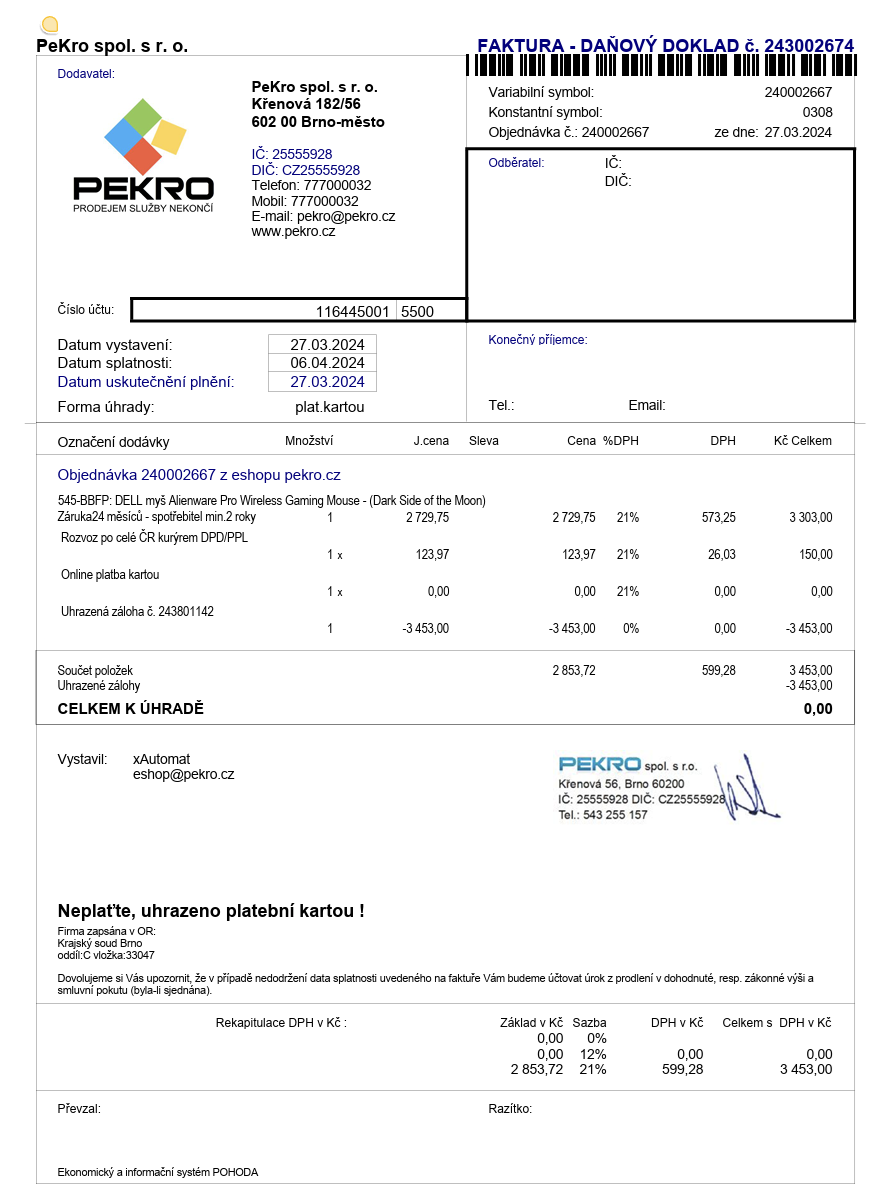 Dell Alienware Pro Black - Záruka - 6