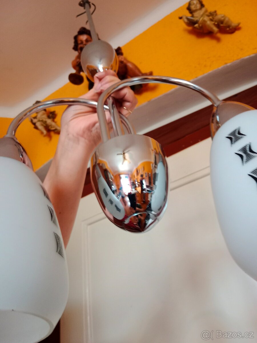 starý retro dvouramený art-decový chromový lustr,ce - 6