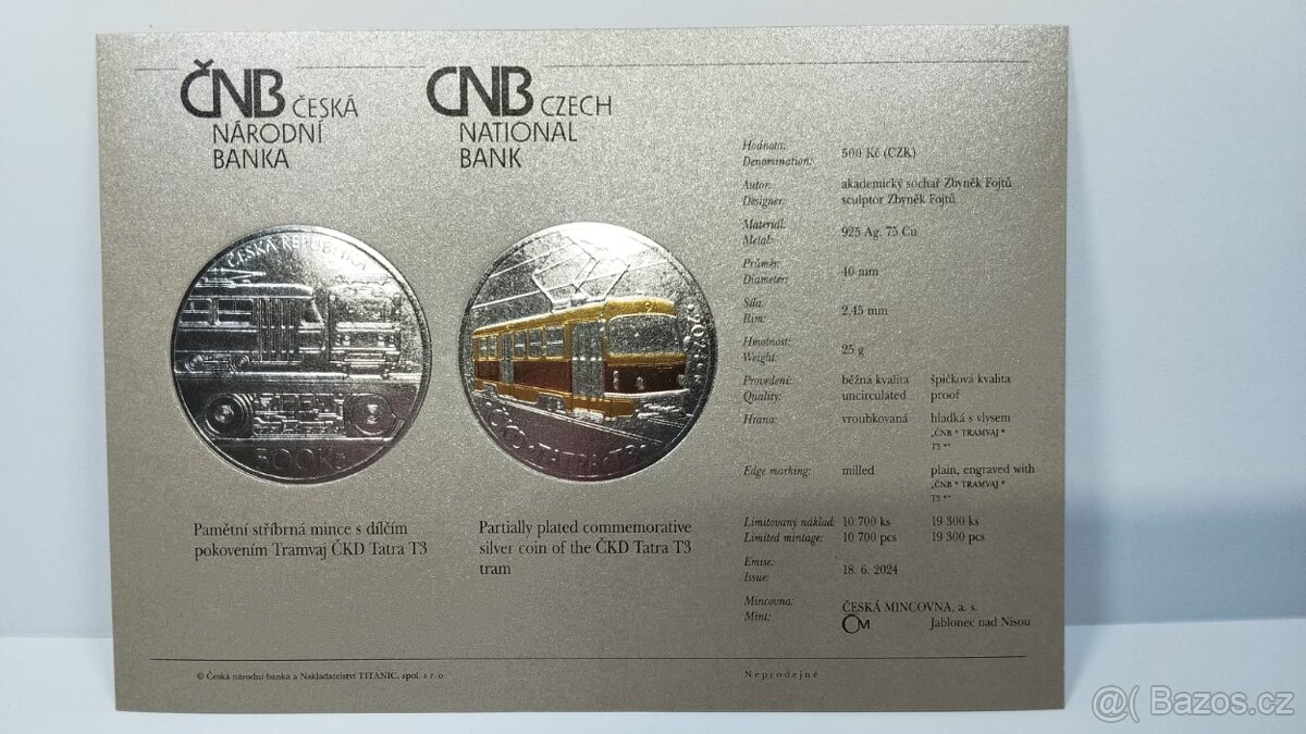 Stříbrná pamětní 500kč mince. Ze série Slavné Dopravní Prost - 6
