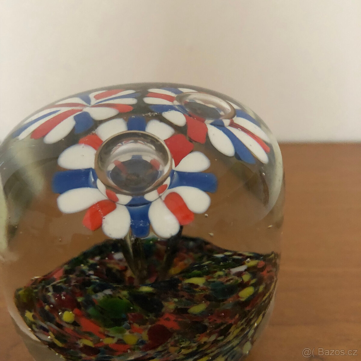 Starožitné skleněné těžítko květy - 6