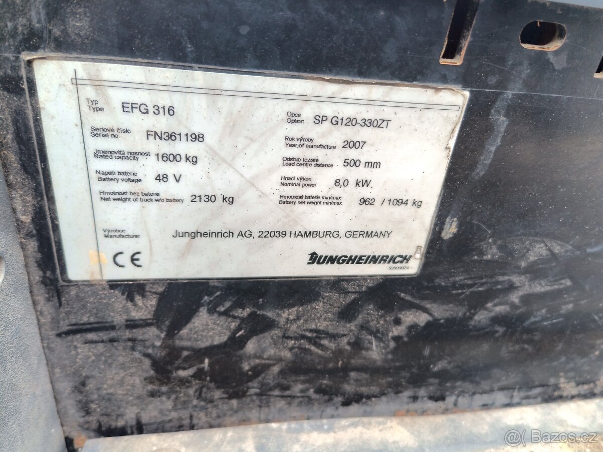 Prodám el. vysokozdvižný vozík Jungheinrich EFG 316 - 6