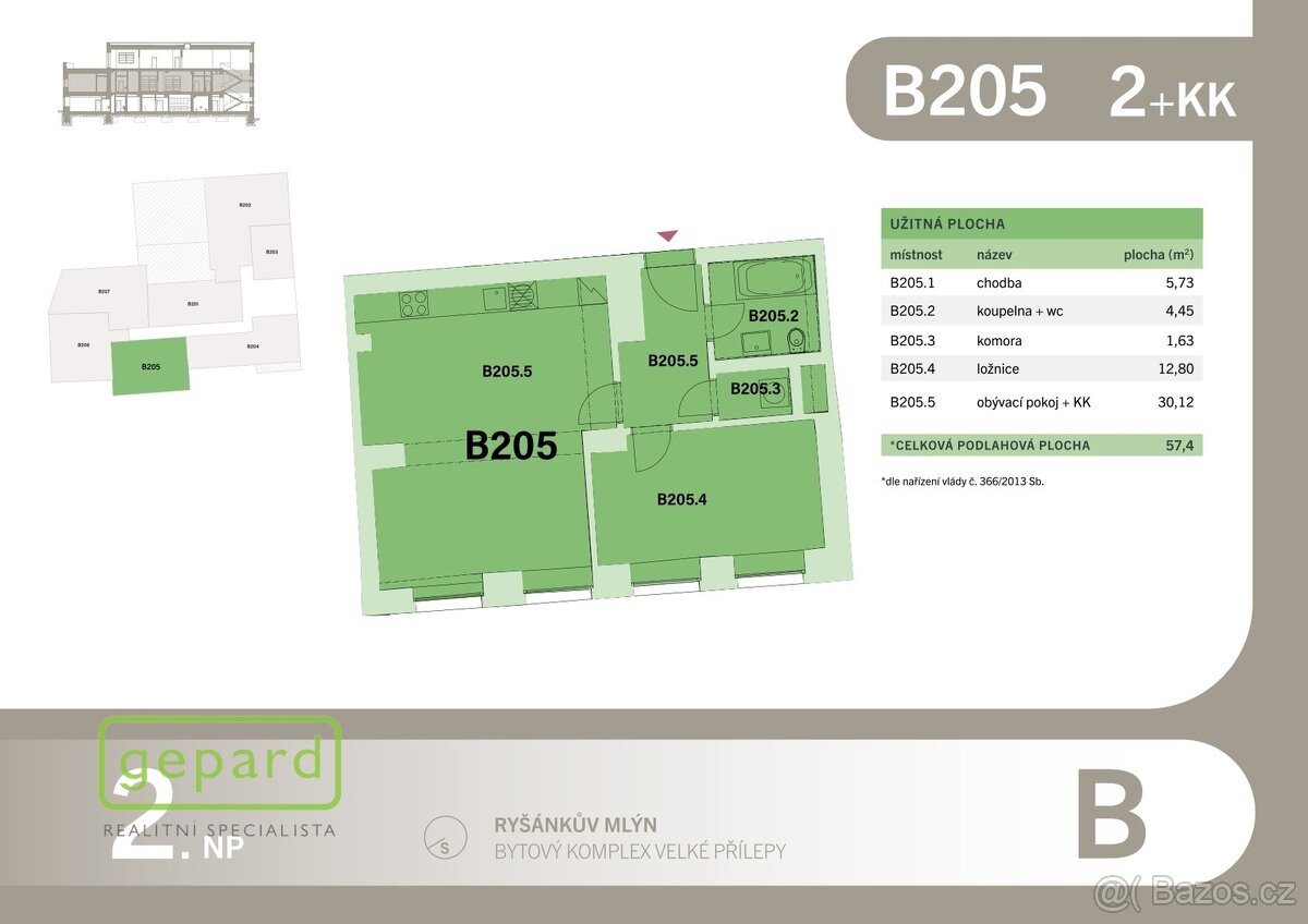 Prodej bytu 2+kk, 57,4m2 v projektu Ryšánkův mlýn, Velké Pří - 6