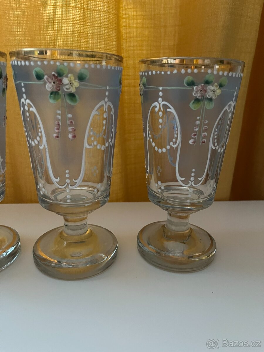 Starožitná grogovka, secese, smalt - 4 ks - 6