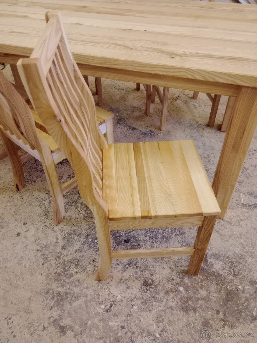 Jídelní stůl a židle masiv jasan set - 6