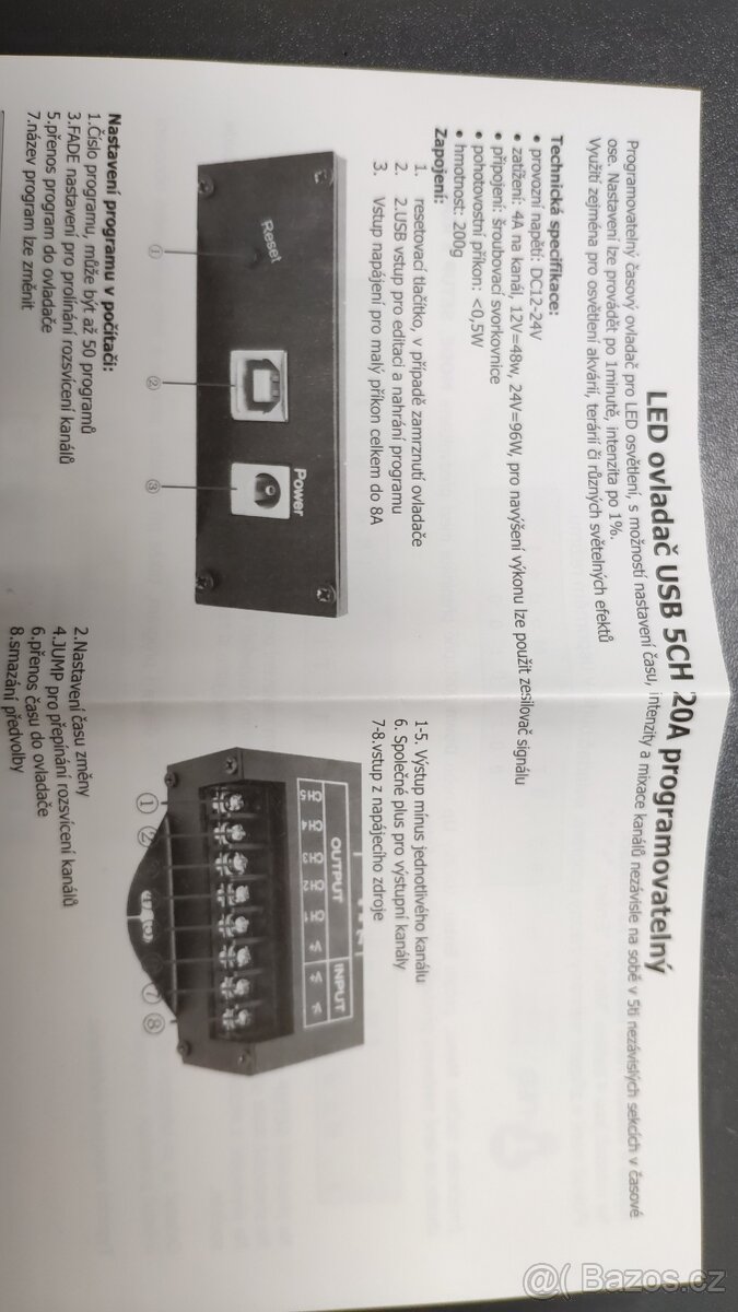 Programovatelný časový ovladač USB 5ch/20A pro Led - 6